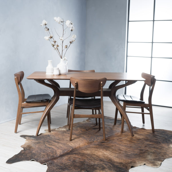 Gdf Studio Camilla Dark Brown Leather Wood Finish Curved Leg Rectangular 5 Piece Dining Set