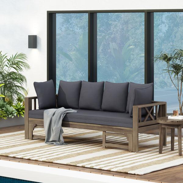 Gdf Studio Camille Outdoor Extendable Acacia Wood Daybed Sofa