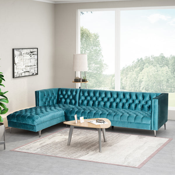 gdf studio Camrose Contemporary Tufted Velvet Chaise Sectional