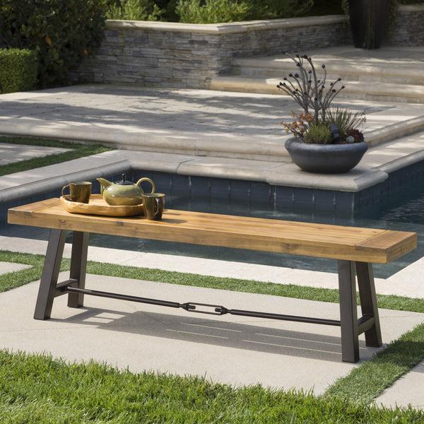 Gdf Studio Cana Outdoor Teak Finished Acacia Wood Bench With Rustic Metal Accents