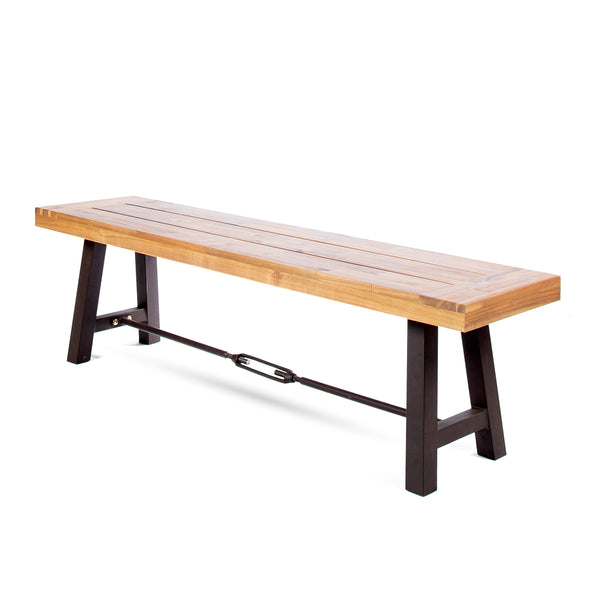 gdf studio Cana Outdoor Teak Finished Acacia Wood Bench with Rustic Metal Accents