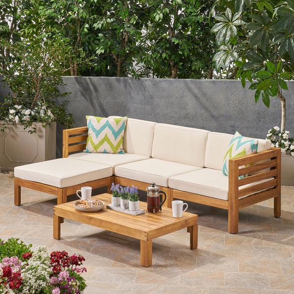 Gdf Studio Canal Outdoor 5 Piece Acacia Wood Sofa Set