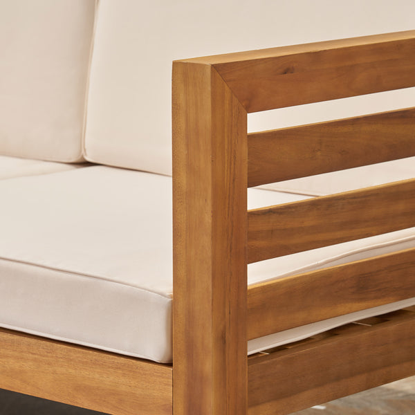 Gdf Studio Canal Outdoor 5 Piece Acacia Wood Sofa Set