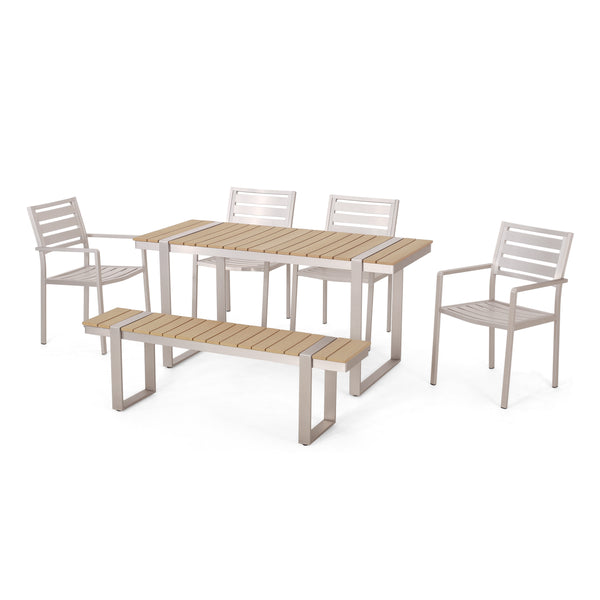 Gdf Studio Caney Outdoor 6 Piece Aluminum Dining Set