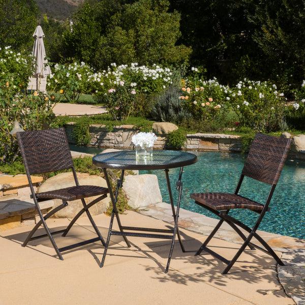 Gdf Studio Cantinela 3pc Outdoor Wicker Folding Bistro Set