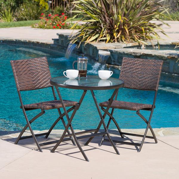 Gdf Studio Cantinela 3pc Outdoor Wicker Folding Bistro Set