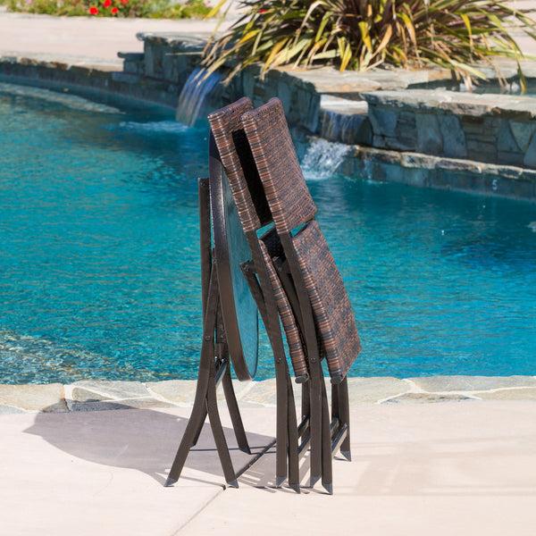 Gdf Studio Cantinela 3pc Outdoor Wicker Folding Bistro Set