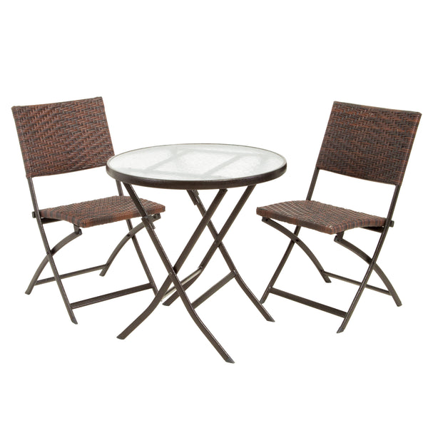 gdf studio Cantinela 3pc Outdoor Wicker Folding Bistro Set