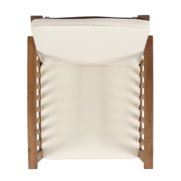 Gdf Studio Cape Outdoor 4-Seater Acacia Wood Club Chairs With Firepit Brown Patina Finish And Cream And Stone