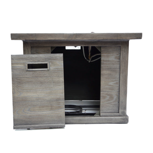 Gdf Studio Cape Outdoor 4-Seater Acacia Wood Club Chairs With Firepit Gray Finish And Cream And Wood Pattern