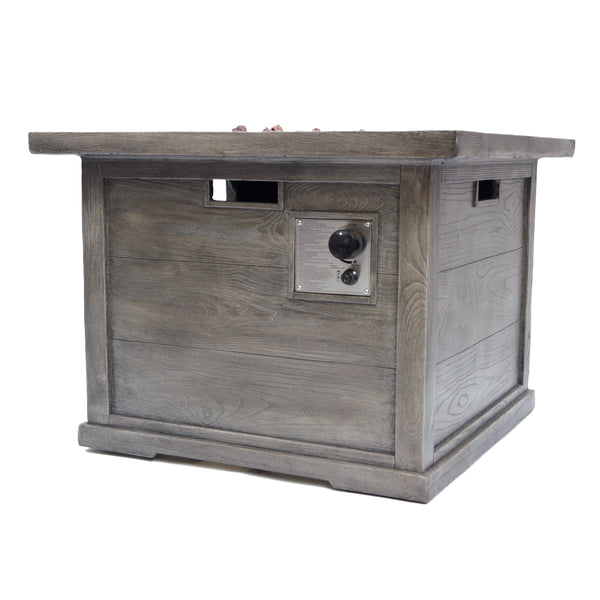 Gdf Studio Cape Outdoor 4-Seater Acacia Wood Club Chairs With Firepit Gray Finish And Cream And Wood Pattern