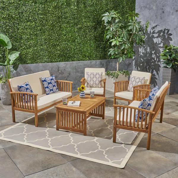Gdf Studio Cape Outdoor 5-Piece Acacia Wood Sofa Set