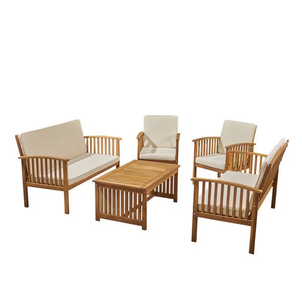 gdf studio Cape Outdoor 5-Piece Acacia Wood Sofa Set