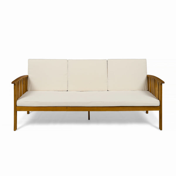 gdf studio Cape Outdoor Open Slat Acacia Wood 3-Seater Sofa w/ Water-Resistant Cushions