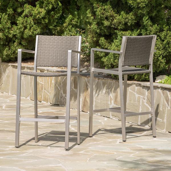Gdf Studio Capral 30-Inch Outdoor Grey Wicker Barstools (Set Of 2)