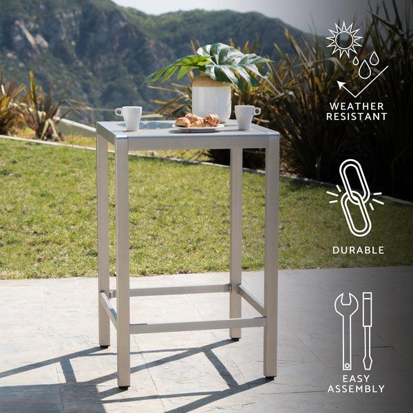 Gdf Studio Capral Outdoor Grey Alumnimum Bar Table With Glass Top