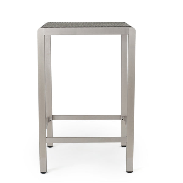 Gdf Studio Capral Outdoor Modern 3-Piece Gray Wicker Bar Set With Aluminum Frame