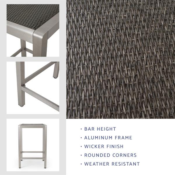 Gdf Studio Capral Outdoor Modern Gray Wicker Bar Table With Aluminum Frame