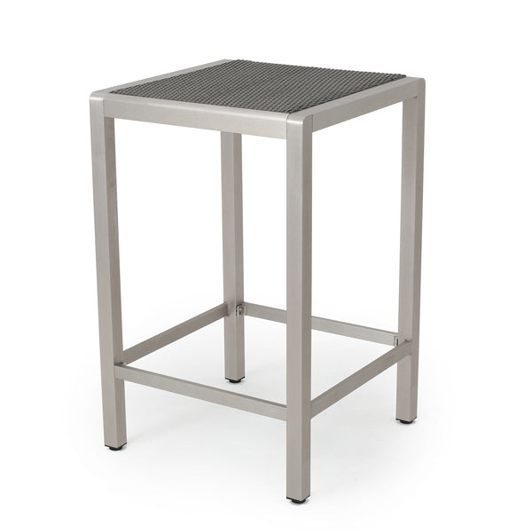 gdf studio Capral Outdoor Modern Gray Wicker Bar Table with Aluminum Frame