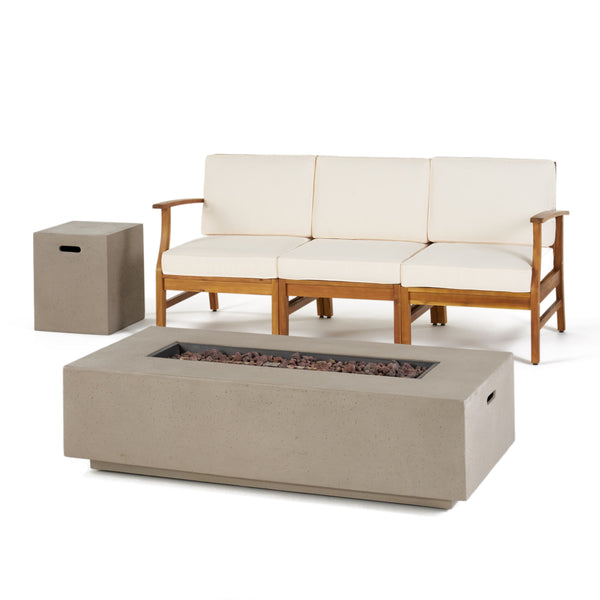 Gdf Studio Capri Outdoor 3 Seater Wood Fire Pit Sofa Set