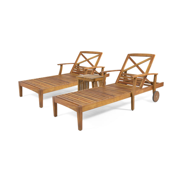 gdf studio Capri Outdoor Acacia Wood 3 Piece Chaise Lounge Set