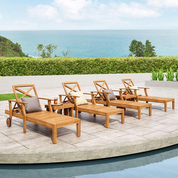 Gdf Studio Capri Outdoor Acacia Wood 6 Piece Chaise Lounge Set