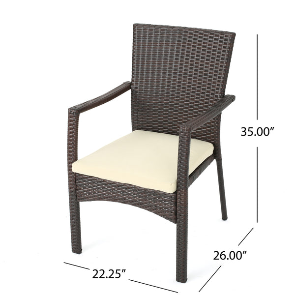 Gdf Studio Caprise 7 Piece Outdoor Dining Set (Wood Table W/ Wicker Chairs)