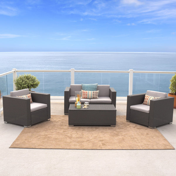 Gdf Studio Capulet Outdoor 4-Piece Grey Wicker Sofa Set