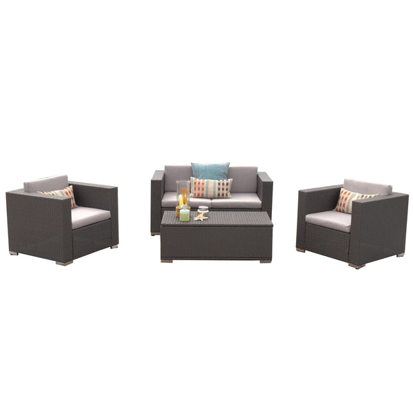 gdf studio Capulet Outdoor 4-Piece Grey Wicker Sofa Set