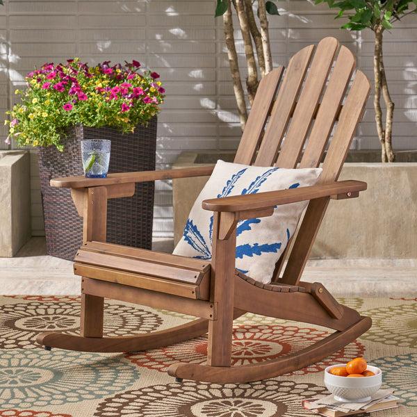 Gdf Studio Cara Outdoor Adirondack Acacia Wood Rocking Chair