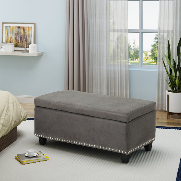Gdf Studio Carl Rectangle Microfiber Storage Ottoman Bench