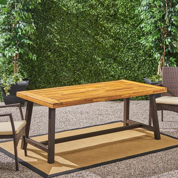 Gdf Studio Carlie Outdoor Sandblast Finished Dining Table With Iron Legs