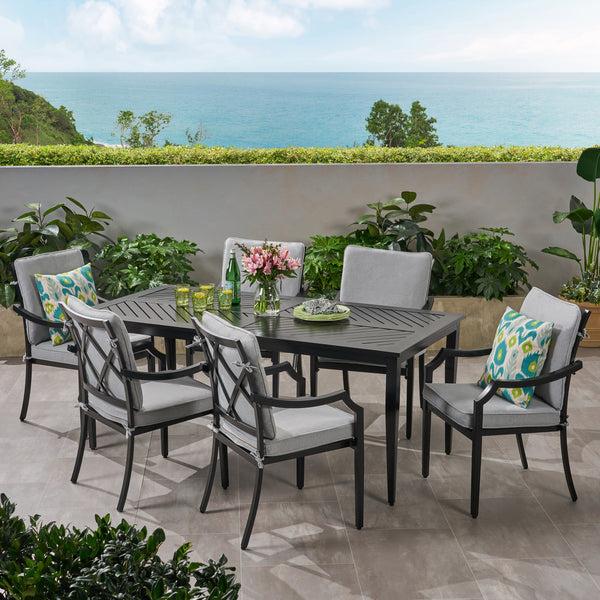 Gdf Studio Carlson Diego Outdoor 6 Seater Aluminum Rectangular Dining Set