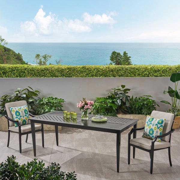 Gdf Studio Carlson Diego Outdoor 71 Inch Aluminum Rectangular Dining Table Matte Black
