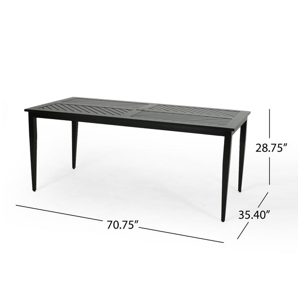 Gdf Studio Carlson Diego Outdoor 71 Inch Aluminum Rectangular Dining Table Matte Black