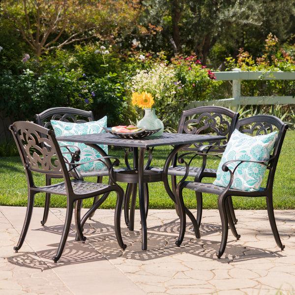 Gdf Studio Carlton Outdoor 5Pc Patina Copper Cast Aluminum Dining Set