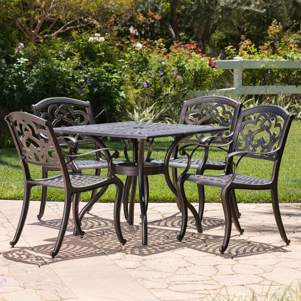 Gdf Studio Carlton Outdoor 5Pc Patina Copper Cast Aluminum Dining Set