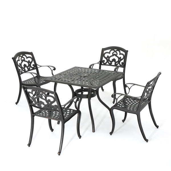 gdf studio Carlton Outdoor 5Pc Patina Copper Cast Aluminum Dining Set