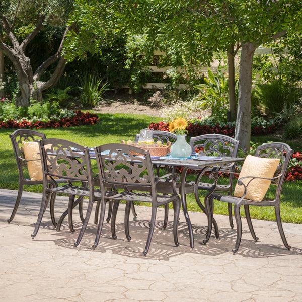 Gdf Studio Carlton Outdoor 7 Pc Patina Copper Cast Aluminum Dining Set