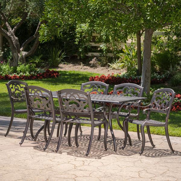 Gdf Studio Carlton Outdoor 7 Pc Patina Copper Cast Aluminum Dining Set