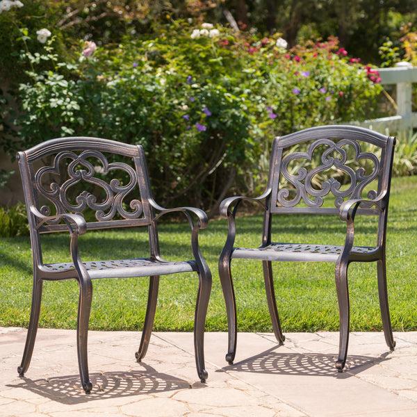 Gdf Studio Carlton Outdoor Cast Aluminum Dining Chairs (Set Of 2) Patina Copper