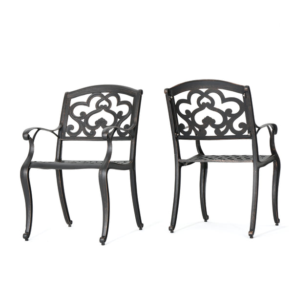 gdf studio Carlton Outdoor Cast Aluminum Dining Chairs (Set of 2) Patina Copper