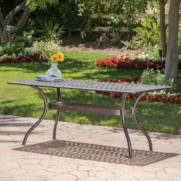 Gdf Studio Carlton Outdoor Patina Copper Cast Aluminum Dining Table