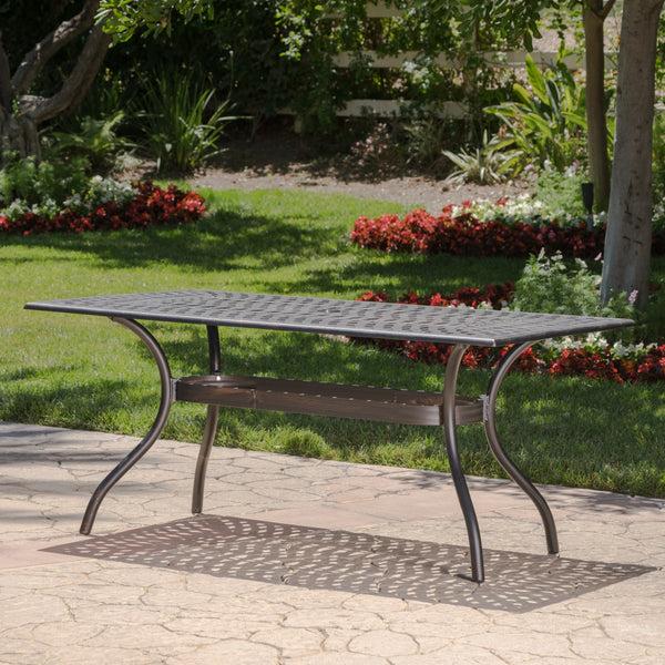 Gdf Studio Carlton Outdoor Patina Copper Cast Aluminum Dining Table