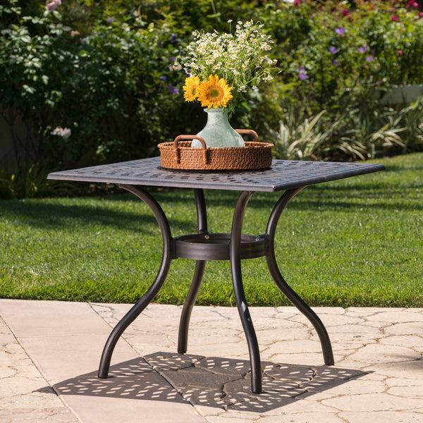 Gdf Studio Carlton Outdoor Patina Copper Cast Aluminum Square Dining Table