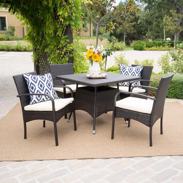Gdf Studio Carmela Outdoor 5pc Multibrown PE Wicker Square Dining Set