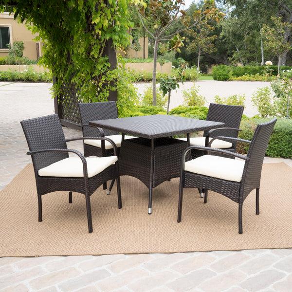 Gdf Studio Carmela Outdoor 5pc Multibrown PE Wicker Square Dining Set