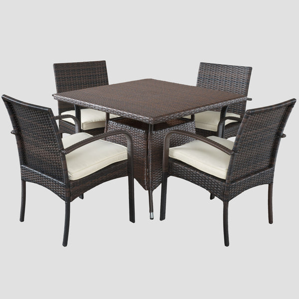 gdf studio Carmela Outdoor 5pc Multibrown PE Wicker Square Dining Set