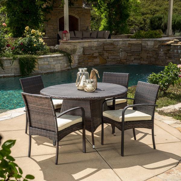 Gdf Studio Carmela Outdoor 5pc Multibrown Wicker Dining Set