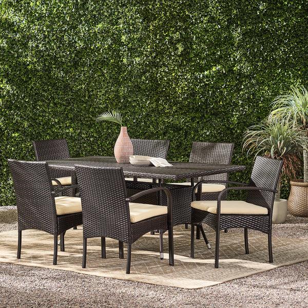 Gdf Studio Carmela Outdoor 7pc Multibrown PE Wicker Long Dining Set